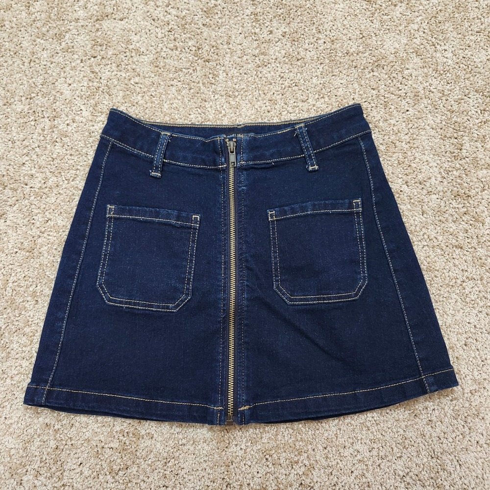Sincerely Jules Denim Mini Skirt Front‎ Zip Pockets Dark Wash Size 1/25